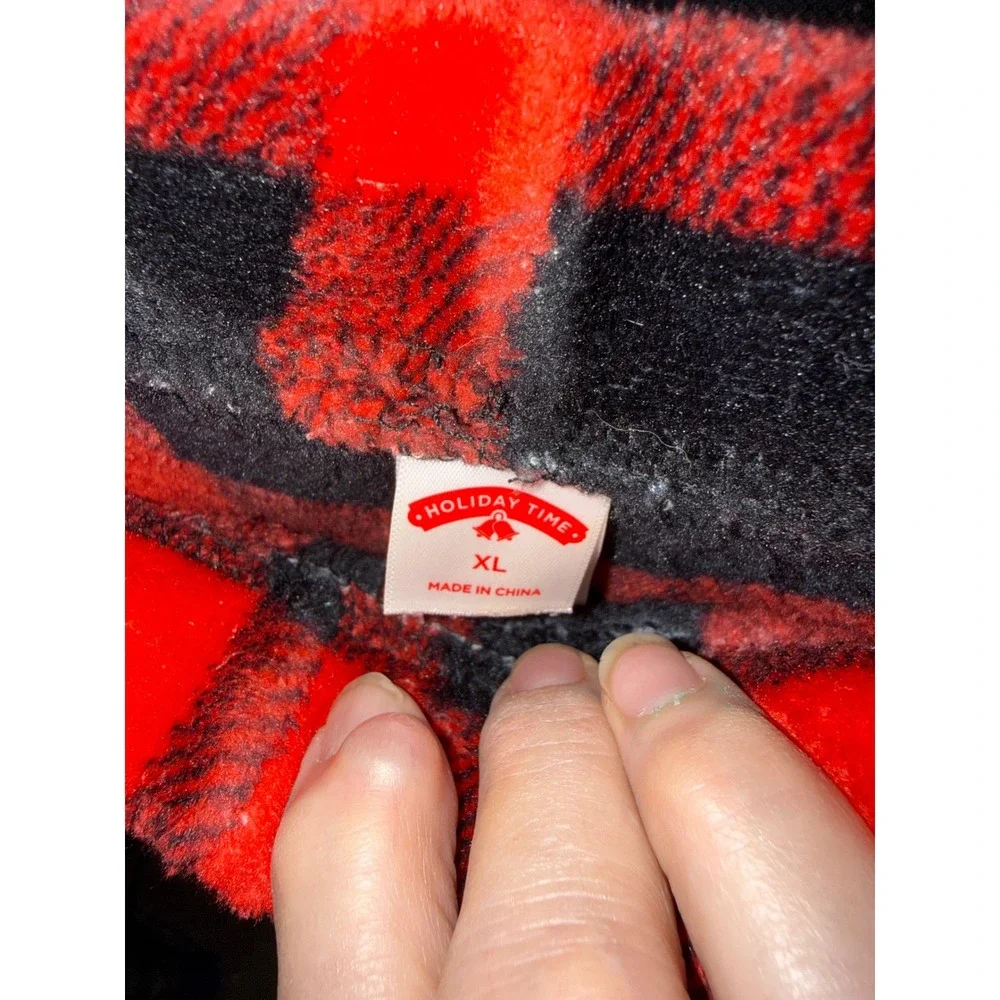 Holiday Time Womens Red Sherpa Reindeer Pajama Set XL Buffalo Plaid Fleece 2PC‎